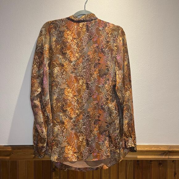 Coldwater Creek Women's Floral Popover Blouse Sz 1X Brown Fall Casual - Picture 6 of 6
